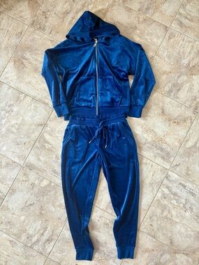 Felina Blue Velour Zip Hoodie
